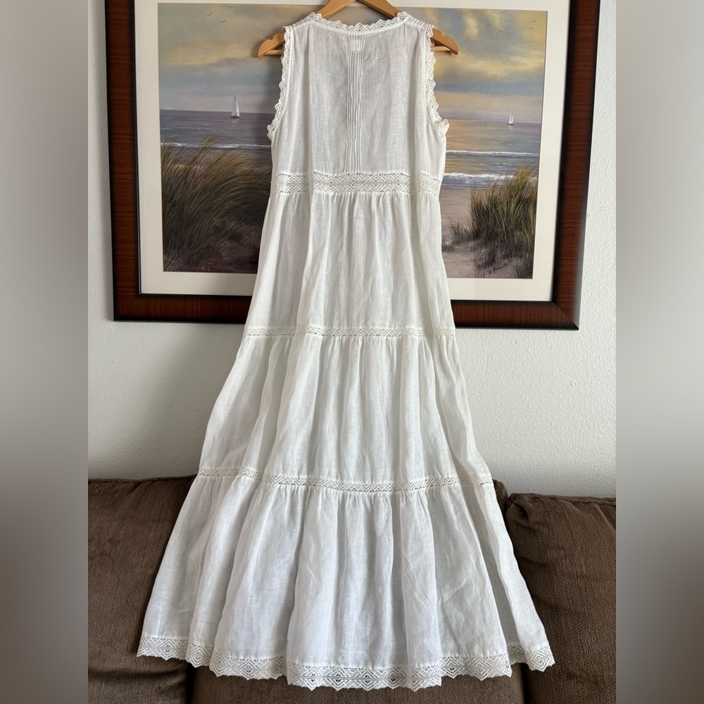 Sleeveless White Maxi Dress with Lace Trim - Picture 13 of 13